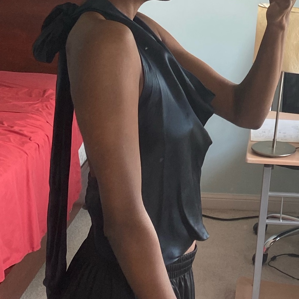 Backless Silk Cowl Neck Halter Crop Top